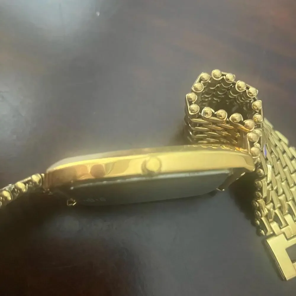 Seiko Gold Rectangular Watch w/Black Dial 33mm Rare Vintage
